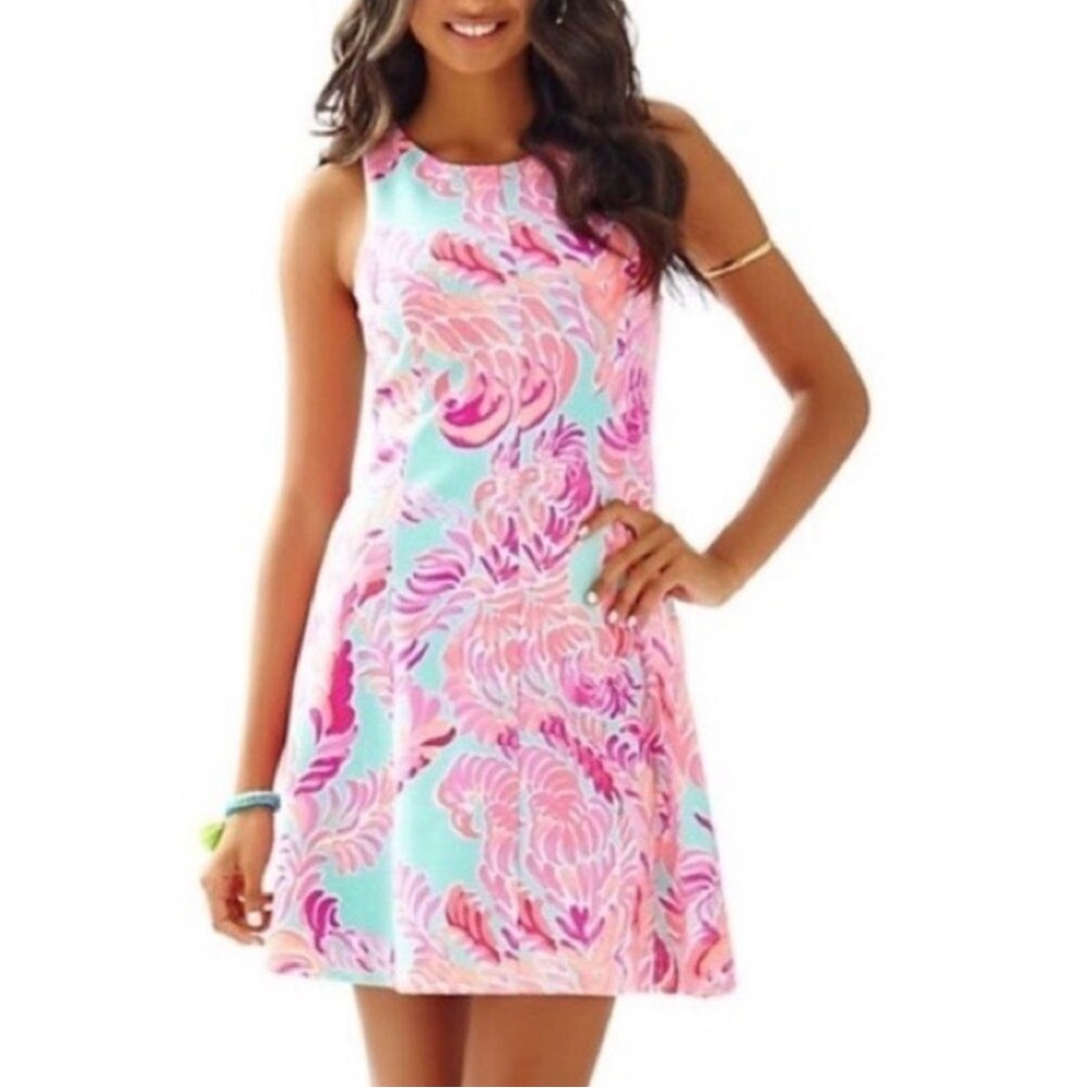 Lilly Pulitzer Cove Fit & Flare Dress Love Birds Poolside Blue Preppy Resort‎